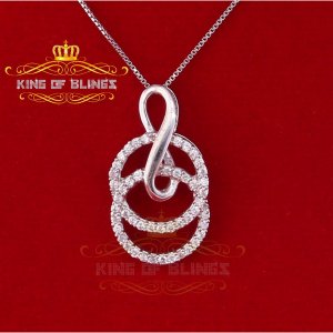 King 12172W-A14KOB 10k White Gold Finish Silver Pendant With Lab Creat