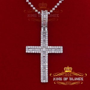 King 19057W-A35KOB 10k White Gold Finish Silver Baguette Cross Pendant