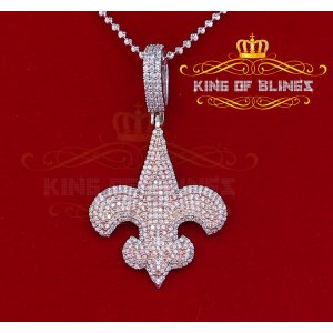 King 18164WR-A49KOB 10k White Gold Finish Silver Fleur De Lis Pendant 