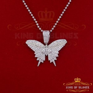 King 19410W-A59KOB 10k White Gold Finish Silver Butterfly Pendant With