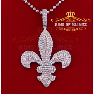 King 18840WR-A69KOB 10k White Gold Finish Silver Fleur De Lis Pendant 