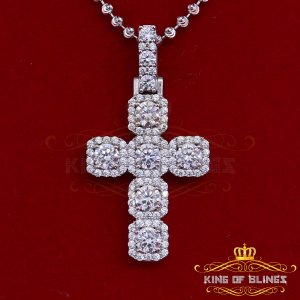 King 18642W-A39KOB 10k White Gold Finish Silver Cross Pendant With Lab