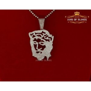 King 15135W-A49KOB 10k White Gold Finish Silver Jesus Face Pendant Wit