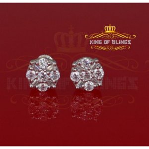 King 18614W-A9KOB Aretes Para Hombre 925 White Silver Iced Out Cz Roun