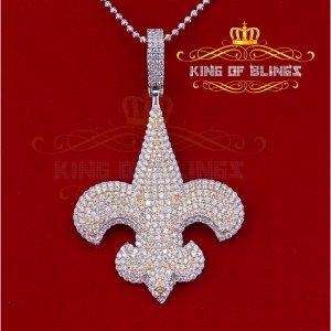 King 18079WY-A64KOB 10k White Gold Finish Silver Fleur De Lis Pendant 