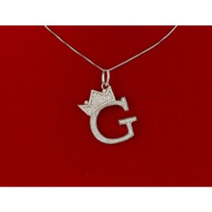 King 16362WG-A29KOB 10k White Gold Finish Crown Alphabet Silver Pendan