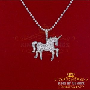 King 16432W-A19KOB 10k White Gold Finish Silver Unicorn Pendant With L