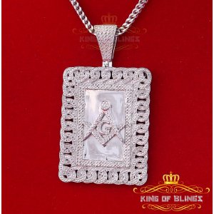 King 14193W-A129KOB 10k White Gold Finish Real Diamond Silver Pendant 