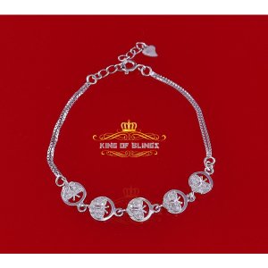 King 13859WC-A15KOB 10k White Gold Finish Silver Ladies Bracelet With 