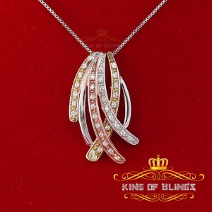 King 12176M-A15KOB 10k Tri Color Gold Finish Silver Pendant With Cubic