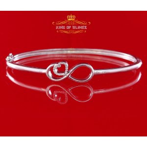 King 19510W-A39KOB 10k White Gold Finish Silver Ladies Bangle With Lab