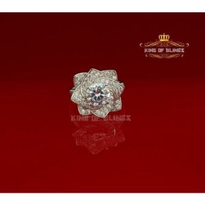 King 14607W-A29KOB 10k White Gold Finish Ladies Flower Silver Ring Siz