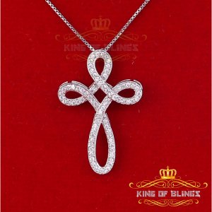 King 13037W-A12KOB 10k White Gold Finish Cross Silver Pendant With Lab