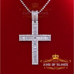 King 19086W-A44KOB 10k White Gold Finish Silver Baguette Cross Pendant