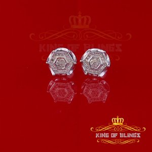 King 19311W-A39KOB Aretes Para Hombre 925 Sterling Silver Carat Round 