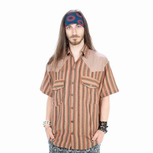 Jayli AJS19-73Mshirt:AJS19-73-tan-2X Neil Shirt Cotton Striped Jacquar