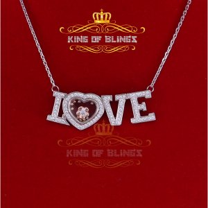 King 14005W-A79KOB 10k White Gold Finish Silver Love Pendant Withcubic