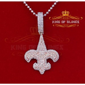 King 18113WR-A39KOB 10k White Gold Finish Silver Fleur De Lis Pendant 