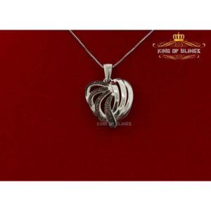 King 12165WB-A19KOB 10k White Gold Finish Heart Silver Pendant With La