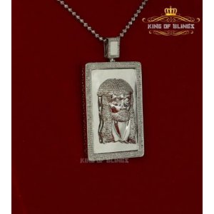 King 13482W-A199KOB 10k White Gold Finish Jesus Face Silver Pendant Ch