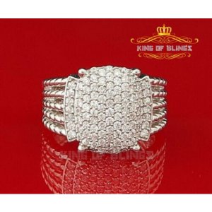 King 12449W-A32KOB 10k White Gold Finish Silver Cz Ladies Adjustable R