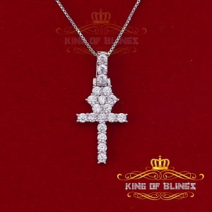 King 15250W-A9KOB 10k White Gold Finish Silver Ankh Pendant With Lab C