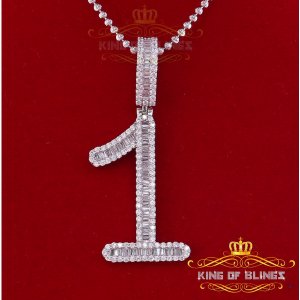 King 19193W1-A45KOB 10k White Gold Finish Silver Baguette Number Penda