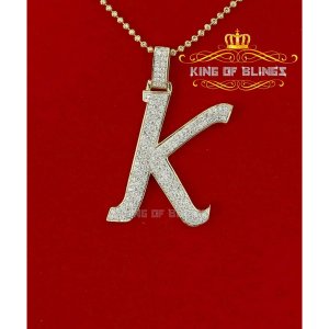 King 15085_K 10k Yellow Gold Finish Cursive Alphabet Pendant With Lab 