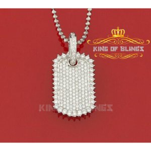 King 15251W-A29KOB 10k White Gold Finish Silver Dog Tag Pendant With L