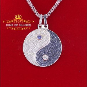 King 16415W-A79KOB 10k White Gold Finish Silver Taoism Sign Pendant Wi