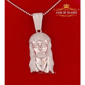 King 12919W-A99KOB 10k White Gold Finish Jesus Head Sterling Silver 92