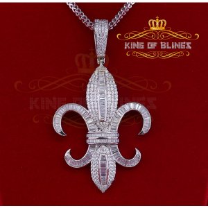 King 18730W-A99KOB 10k White Gold Finish Silver Fleur De Lis Pendant W