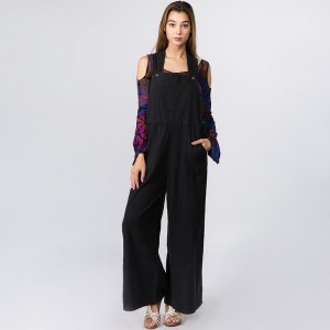 Jayli AJW19-95Woveralls:AJW19-95-blk-M Sawyer Overalls- Enzyme Washed 