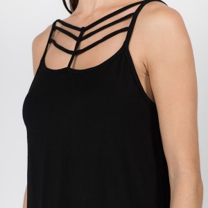 Jayli PAE181SWTop:PAE181S-blk-M Nisa Top - Rayon Spandex Cage Front Fl