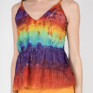 Jayli AB27WTop:AB27-XL Missy Top - Cotton Rainbow Tie Dye Tiered Spagh