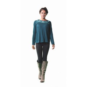 Jayli AJW22WTop:AJW22-grn-M Meadow Viscose Long Sleeve Top With Embroi