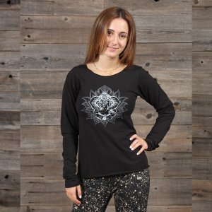 Jayli AB117WTop:AB117-blk-M Deity Top Lycra Pico Long Sleeve Top With 