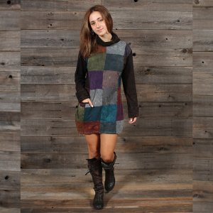 Jayli AJW19-42WTop:AJW19-42-blk-S Tava Tunic Cotton Patchwork Stonewas