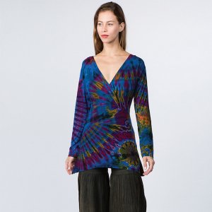 Jayli PAE158WTop:PAE158-M Mystic Top Rayon Spandex Tie Dye Front Wrap 