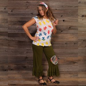 Jayli AR22-67WCapris:AR22-67-olv-S Steal Your Face Capri's Cotton Ruff