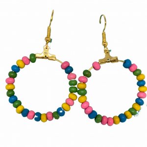 The woodenbeadconfettihoop Wooden Bead Hoop Earrings - Colorful Hoop E