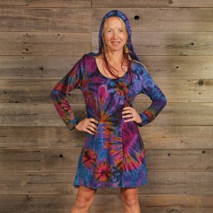 Jayli PAE641WDress:PAE641-M Marley Dress Rayon Spandex Tie Dye Hooded 