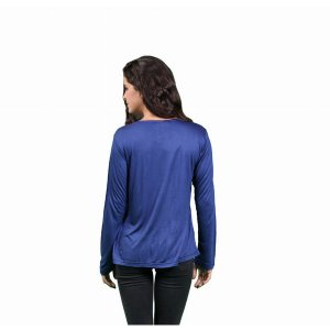 Jayli AJW22WTop:AJW22-nvy-XL Meadow Viscose Long Sleeve Top With Embro