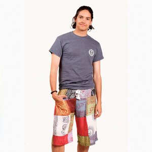 Jayli P32SMshorts:P32S-M Nick Shorts Men's Cotton Om Print Patchwork S