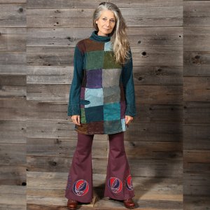 Jayli AJW19-42WTop:AJW19-42-teal-XL Tava Tunic Cotton Patchwork Stonew