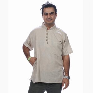 Jayli ABM68MTop:ABM68-nat-M Param Shirt Cotton Khadar Men's No Collar 