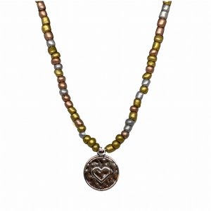 The heartcoinnecklace Heart Coin Tri-color Necklace (pack Of 1)