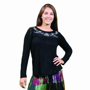 Jayli AJW22WTop:AJW22-blk-S Meadow Viscose Long Sleeve Top With Embroi