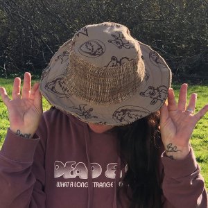 Jayli GDAB96GDAccessories:GDAB96-tan Gd Print  Hemp Reversible Hat Wit