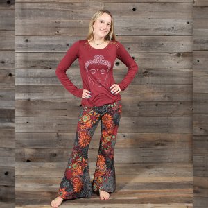 Jayli AB124WPants:AB124-XL Jubilee Pants Cotton Flare Pants With Flowe